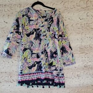 Charlie Paige Womens S/M 100% Cotton Navy, Pink Mini Dress, Swimsuit Cover